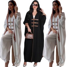 Muslim Women Open Cardigan Long Dress Abaya Evening Robe Ramadan Gown Islamic
