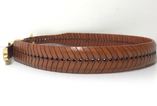 Women's Leather Belt 34 Brown Western Herringbone Gold Buckle Cowgirl Ladies - Picture 9 of 19