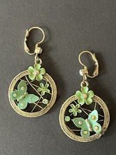 Butterfly Green Enameled Metal Dangle Stud Earrings