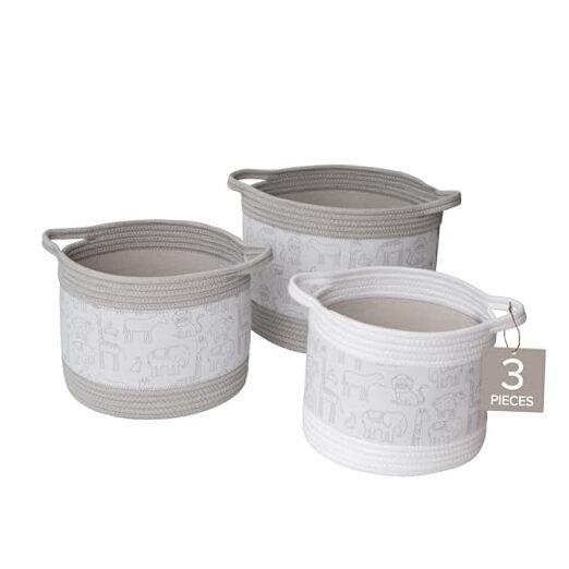 Decorative Storage Baskets with Zoo Animal Prints, Set of 3 Round Zoo Animals-image