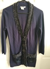 Alberto Makali Size S Dark Blue Cardigan Flower Details