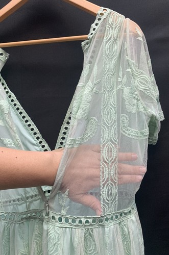 VNeck Floral Lace Wedding Guest Seafoam Short Sleeve Victorian Vibes Day/Nite XL - Picture 10 of 12