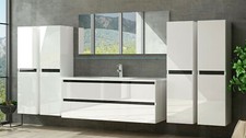 Badmöbel Set Design Weiss Hochglanz Badezimmermöbel 120 cm bis 8tlg Bad Möbel