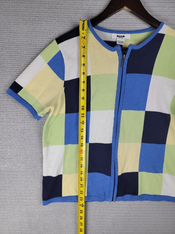 Alia zip-up sweater size Petite large casual knit short-sleeve color block - Image 2 of 4