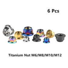 6pcs Titanium Nuts M6 M8 M10 M12 Flange Hex Ti Alloy Nut With Metal Lock Grade 5
