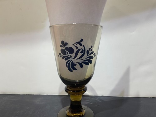 Four (4) Vintage Brown Libbey Goblet / Pedestal Glasses with Blue Partridge Bird - Picture 11 of 11