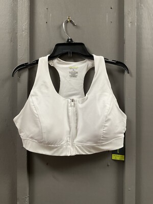 NWT TEK GEAR WOMENS WORKOUT GEAR BRA COLOR MODERN WHITE PLUS SIZE 1X ZIP FRONT