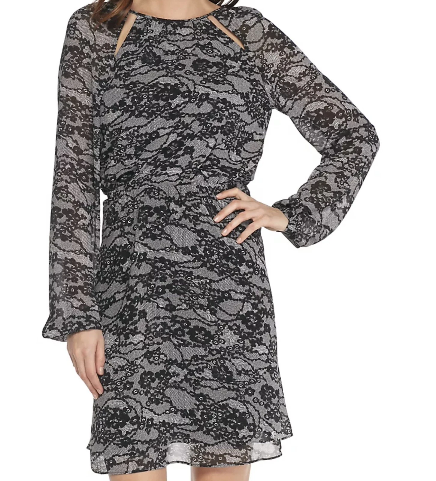 Abito nuovo con etichette Michael Michael Kors ""Pizzo delicato"" con stampa bianco e nero medio $155