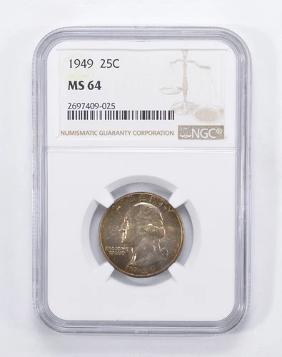 MS64 1949 Washington Quarter - Toned - Graded by NGC *0072