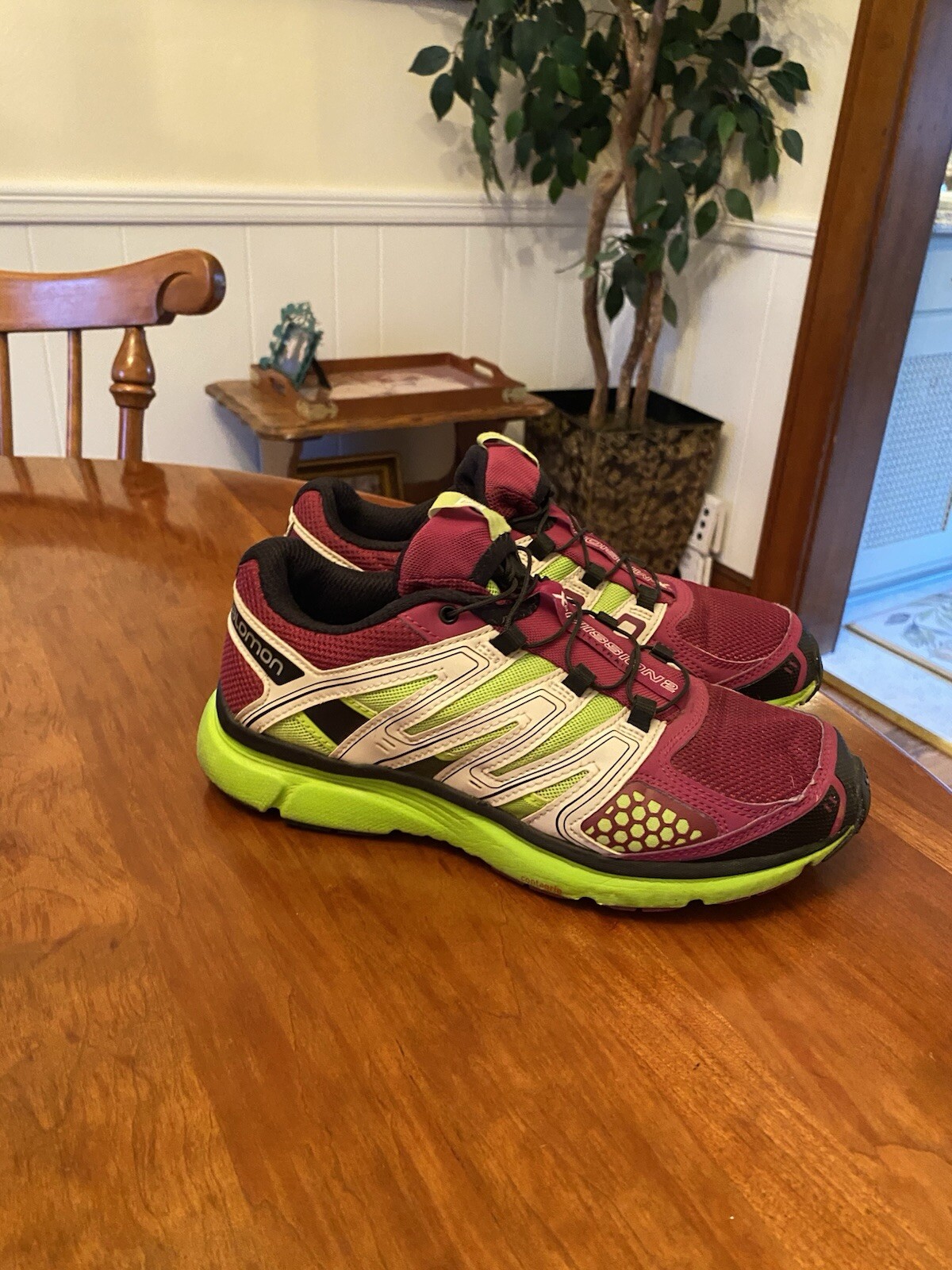 Salomon X-Mission 2 Womens Size 7 Trail Running Shoes in Green Maroon with Quicklace System