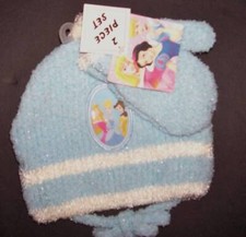 DISNEY PRINCESS TODDLER GIRLS HAT AND MITTEN SET Blue sparkly
