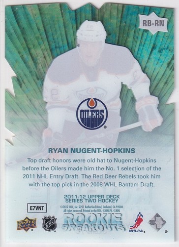 2011-12 Upper Deck Rookie Breakouts #RBRN Ryan Nugent-Hopkins RC /100 - OILERS - Picture 2 of 2