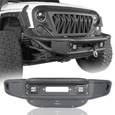 Stubby Tubular Front Winch Bumper W Led Lights For 2007-2018 Jeep Wrangler Jk