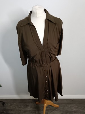 H&M Kleid Khaki Grün Hemd Gürtel Größe M Neu mit Etikett