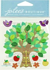 Jolee's Boutique Dimensional Stickers Colorful Stitched Tree Family Apple Flower