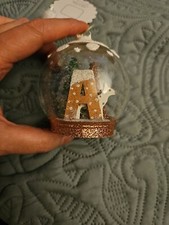 Anthropologie Arctic Monogram Ornament "A" Globe with House Trees Snow - New