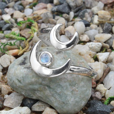 Witch Jewelry - Sterling Silver Moon Ring with Rainbow Moonstone size 4-15 