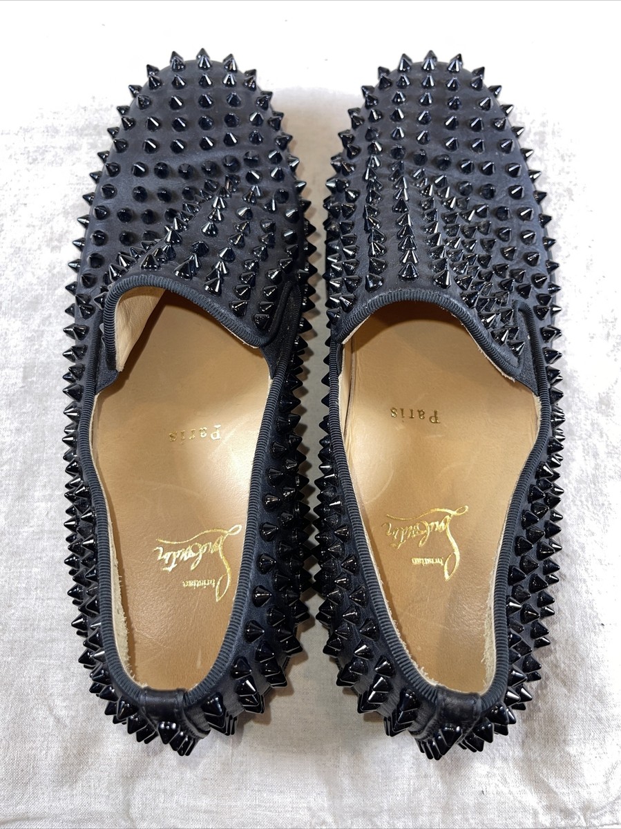 SUMMER SALE CHRISTIAN LOUBOUTIN Roller-Boat▲ブラック CHRISTIAN LOUBOUTIN Black Roller Boat Spiked Slip On