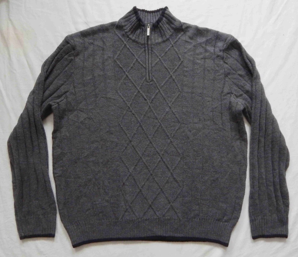 Suéter de cuello alto gris carbón oscuro tejido con cable media cremallera - 2XL acrílico XXL para hombre Foto 2 de 4