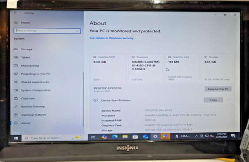 Dell Inspiron 3847 MT PC Core i3-4150 3.70GHz 8GB RAM 500GB HDD Win 10 Pro - Picture 2 of 10
