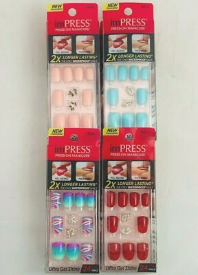 Kiss ImPress Press On Manicure 24 SHORT Nails Ultra Shine Gel Choose Your Style