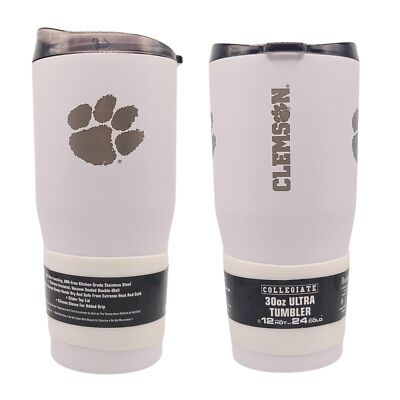 Laser Etched White Powder Coat Steel 30oz Travel Tumbler (Clemson Tigers)