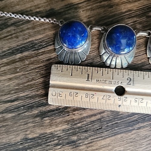Lapis Lazili Blue Statement Necklace Sterling 21" Heavy Handmade Bib 5 Stones La - Picture 12 of 16