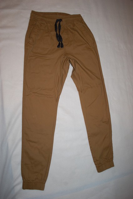 Mens Pants CAMEL BROWN WOVEN JOGGERS Elast Waist & Ankles 3 POCKETS Size S 28-30 | eBay