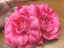 millinery double roses flowers 6.5" silk 1pc hair accessory pink clip