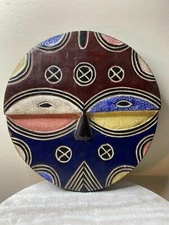 tribal colorful hand carved African Teke mask 13"