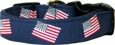 Navy Blue American Flags Handmade Dog Collar