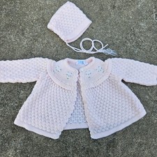 Vintage Baby Cardigan Knit Floral Size 6 Month Button Sweater Pink Acrylic