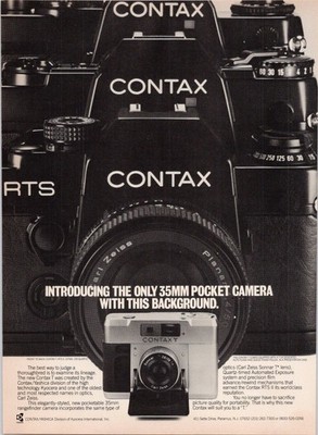 Contax T Vintage 1980s 35mm Pocket Camera Print Ad Carl Zeiss Lens