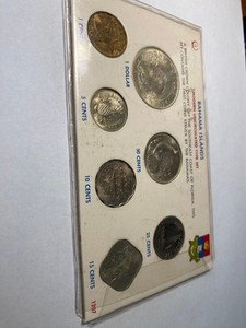 1966 BAHAMAS 7 coin set TWO coins SILVER  in frame
