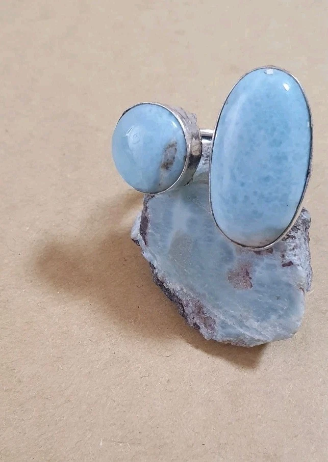 Damen Ring mit LARIMAR Edelsteinen  Verstellbar  925 Silber  - Bild 2 von 4
