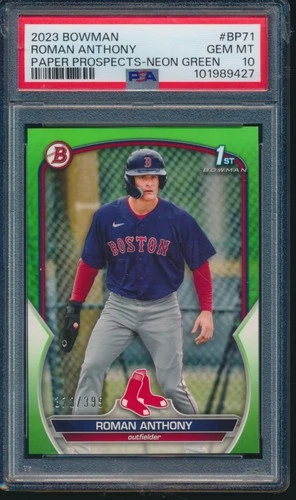 PSA 10 ROMAN ANTHONY 1st 2023 Bowman Paper NEON GREEN Parallel/399 RC GEM MINT