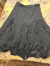 Lauren Ralph Lauren Black layered Silk Handkerchief Hem Flouncy Skirt Sz 14 Goth