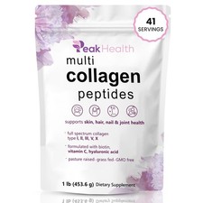 Multi Collagen Peptides , 1 Pounds collagen - I,II,III,V,X with Biotin 10000m...