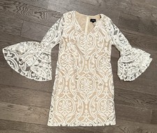 MSK Bell Sleeve White & Beige V Neck Dress Size 10