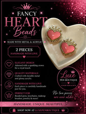 Fancy beads for beadable pens Jewelry making Crafts 2 pc Crowned HEARTS Pink