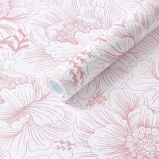 Floral Peel and Stick Wallpaper Boho Contact Paper 17.3" x 118" Pink and White S