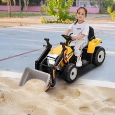 NNECW 12V Kids Ride on Excavator with Adjustable Arm and Bucket-Yellow