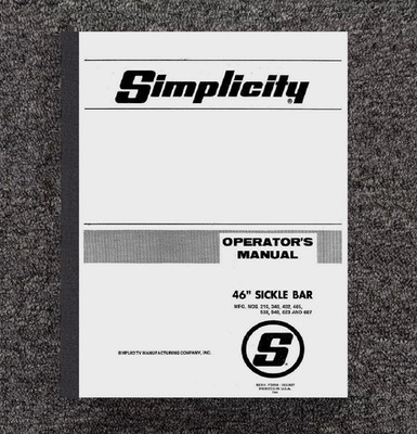 Operator & Service Parts Manual Simplicity 46in Sickle Bar Mower Attachment 1827