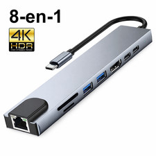 Adaptateur USB C, 8-en-1 HUB avec HDMI et RJ45 Pour Ordinateur, Portable, Mac