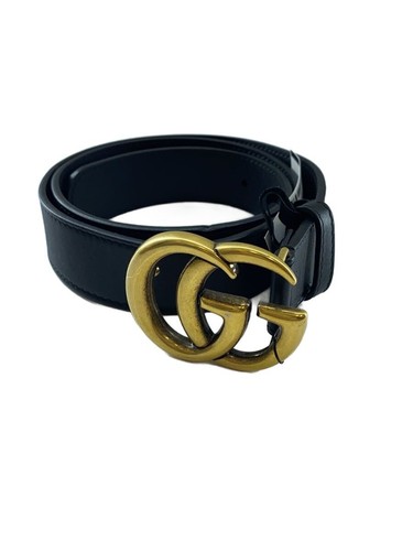 GUCCI Slim Belt_Double G_GG Supreme/Leather/BLK/Men's//