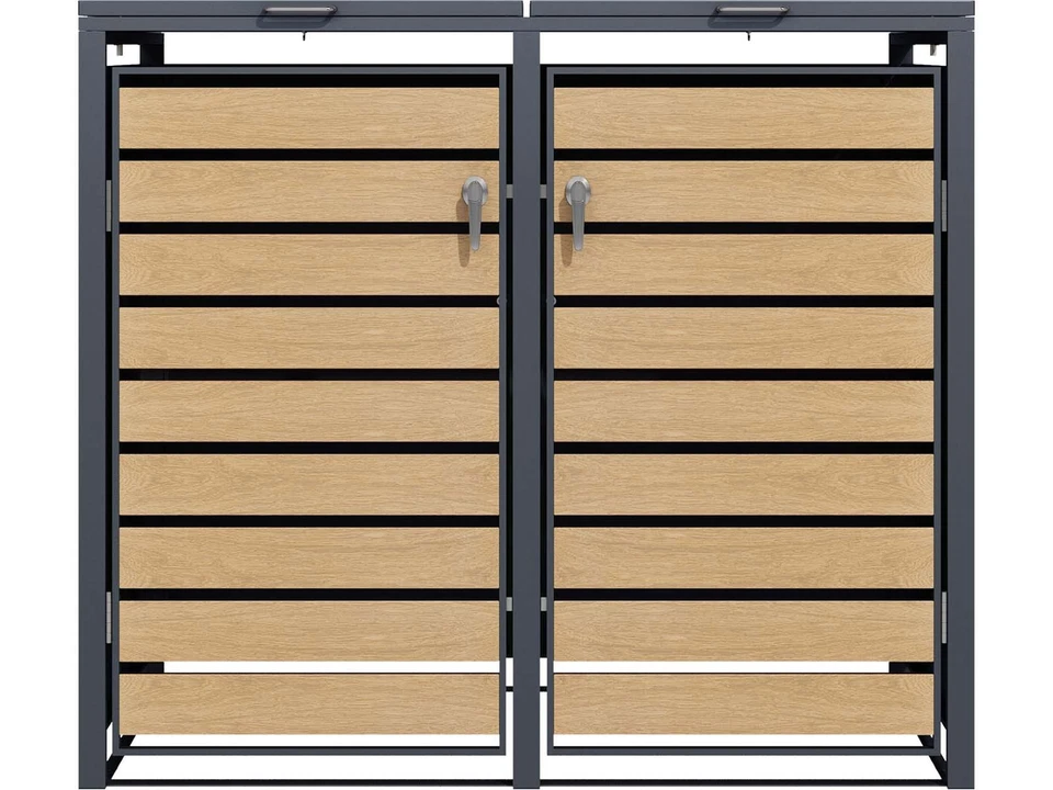 SCHARTEC Mülltonnenbox 2er Metall Holz 240l Mülltonnenhaus Mülltonnenverkleidung - Bild 2 von 4