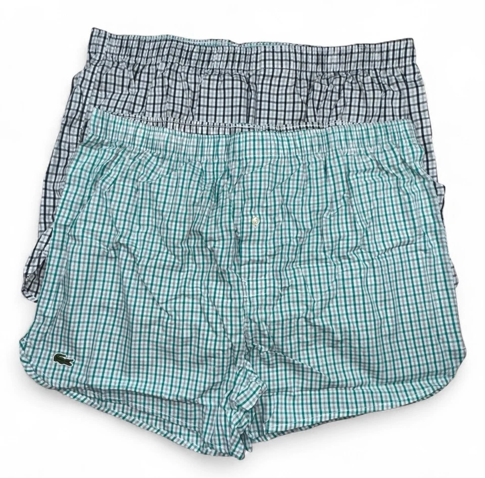 Paquete de 2 boxers LACOSTE para hombre tejidos con guinga de algodón puro azul marino verde talla XXL 2XL Foto 2 de 4