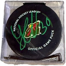 JESPER WALLSTEDT signed (MINNESOTA WILD) Game hockey puck BECKETT BAS AC93101
