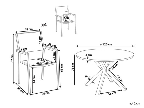 Gartenmöbel-Set für 4 Personen mit Tischplatte aus Aluminium, Edelstahl, Keramik - Bild 3 von 12