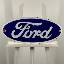 Ford Enamel Sign - 63x28cm (24.8x11") - Rare Car Garage Vintage Dealership Decor